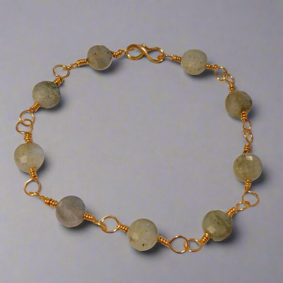Handmade Labradorite Bronze Wire Wrapped Chain Bracelet Natural Gemstone Jewelry - Picture 2 of 8